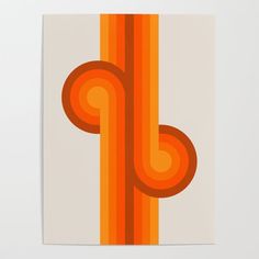 an orange and brown abstract art piece hangs on a brick wall in front of a white brick wall