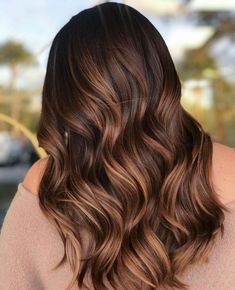 Rich Chocolate and Copper Balayage Hair Caramel Brown Hair Color, Caramel Brown Hair, Balayage Hair Color, Blonde Balayage Highlights, Black Hair Balayage, Brunette Balayage, Balayage Blonde