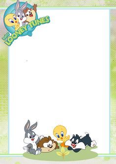 an image of a frame with cartoon animals on the front and back side, as well as text