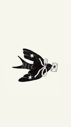 a black and white drawing of a bird with a star on it's tail