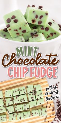 mint chocolate chip fudge recipe with text overlay