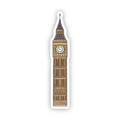 the big ben clock tower sticker is brown and white, with a black top