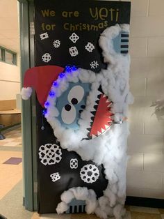 Funny X-mas School Door Ideas Holiday Doors For School, Rudolph Christmas Door Decorating Contest, Yeti For Christmas Door, Elementary Holiday Door Decorating Ideas, Winter Classroom Door Decorating Contest, Door Decorations Classroom Christmas Fun, Christmas Theme Board Ideas, Island Of Misfits Door Decorations, Fun Christmas Door Decorations