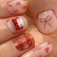 Hello Kitty Nail Ideas, Hello Kitty Nails Short, Uñas Hello Kitty, Hello Kitty Nail, Hello Kitty Nails Art, Kitty Nail, Hippie Nails