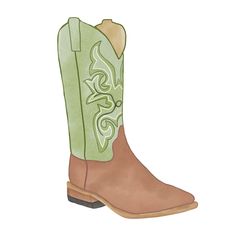 a drawing of a cowboy boot with green and brown accents