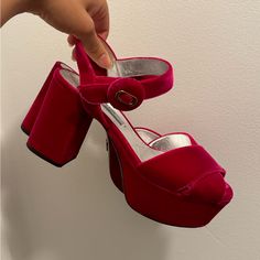 So Cute And Excellent Condition, Just Don’t Really Wear Them! #Prada Pink Platform Heels, Prada Pink, Pink Platform, Velvet Pink, Pink Platforms, Shoes Prada, Prada Shoes, Just Don, Platform Heels