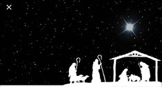 a nativity scene with the birth of jesus and three wise men in silhouettes