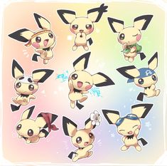 some cute little pikachu stickers on a colorful background