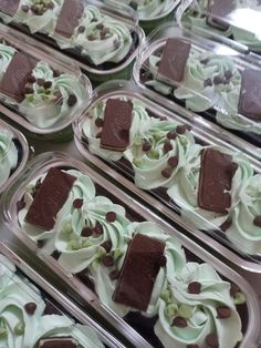 several trays filled with ice cream and chocolate