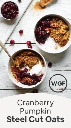 two bowls filled with cranberry pumpkin steel cut oats