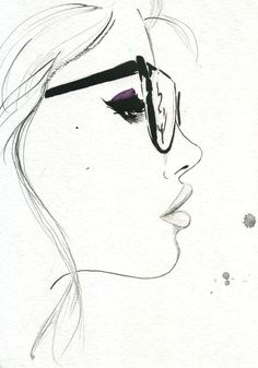 a drawing of a woman's face with glasses