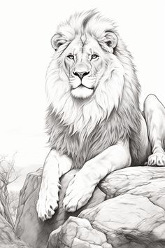 a drawing of a lion sitting on top of a rock