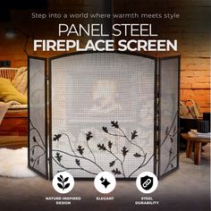 an advertisement for the fire place screen