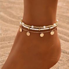 Super Cute And Stylish Ships In 5-10 Business Days Cute Ankle Bracelets, Cute Beaded Anklets, Cute Anklets Diy, Ankle Bracelets Aesthetic, Stacked Anklets, Anklets Aesthetic, Unique Anklets, Anklet Stack, Bead Anklets