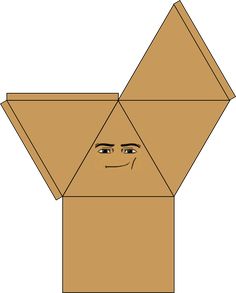 an origami box with a face drawn on the front and side, it is brown