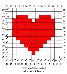 a cross stitch pattern with a red heart on it's center and numbers in the middle