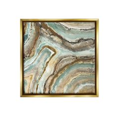 an abstract painting in gold frame with blue and green marbles on it's surface