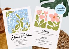 Blue Matisse Inspired Wedding Invite RSVP Itinerary | Digital Download | Fun Handwritten Engagement Party Editable Elegant Illustration - Etsy