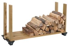 a stack of logs sitting on top of a wooden stand