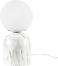 a marble lamp with a white ball on the top and a cord attached to it