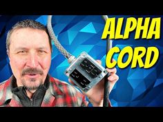 a man holding an old tape recorder in front of his face with the words, alpha cord on it