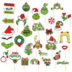 the grinch photo booth props are ready to be used for christmas party or any holiday event