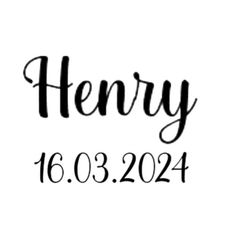 the word henry is written in black ink on a white background with an inscription underneath it