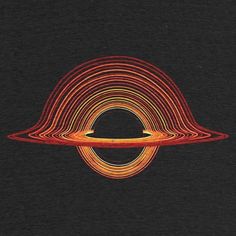 a black t - shirt with red and yellow lines in the shape of a saturn