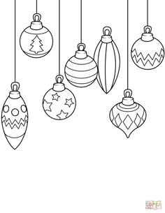 christmas ornaments hanging from strings coloring page