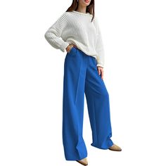 Blue High Waisted Draped Wide Leg Pants White Pants, Purple, Trousers, Blue Top, Bottoms Pants, Leg Pants, Wide Leg Pants, Wide Leg, High Waisted