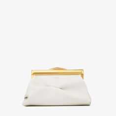 The Diamond frame clutch bag in calf leather is a spacious design with a faceted frame and clasp closure. This soft silhouette features a detachable strap, and can be worn as a clutch or on the shoulder. Color Panna, Sneaker Dress Shoes, Bridal Bag, Womens Designer Bags, Diamond Frame, Leather Clutch Bags, Designer Shoulder Bags, Leather Clutch, Handbag Accessories