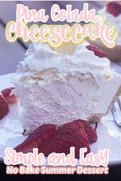 pie on a plate in the summer Pina Colada Pie Recipe, 4 Ingredient Desserts, Recipes With Cool Whip, No Bake Summer Desserts, Cheesecake Pie, Easy Summer Desserts, Cheesecake Desserts, Pie Tart