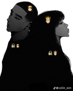 two people with crowns on their heads are facing each other