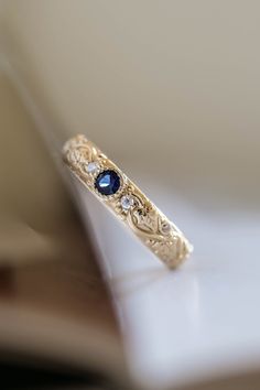 Elven Wedding Band With Leaves and Diamonds Comfort Fit Ring, Ivy Leaf Ring, Genuine Blue Sapphire Ring for Women, 14k or 18k Gold - Etsy Canada Gold Ring With Sapphire, Wedding Ring With Sapphire Accents, Simple Sapphire Ring, Unique Engagement Rings For Men, Alexandrite Wedding Band, Unique Wedding Bands For Women, Elven Ring, Elven Wedding, Blue Sapphire Wedding Band