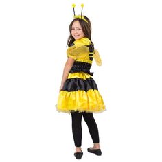 QUEEN BEE IS BUZZIN AROUND! Spend hours of fun in this adorable fairy bee costume! With it being comfortable, durable, and adorable, any little girl will love this costume! Invite your friends over and let the fun begin! COSTUME SET INCLUDES: 1x short sleeve top 1x skirts 1x pair of wings 1x antenna headband VERSATILE: Great for Halloween stage, kids parties, or one-on-one playtime year-round. Use the costume for birthday parties or any themed party! How fun! ADDITIONAL FEATURES: The costume is Bumblebee Costume, Antenna Headband, Costume For Girls, Bee Costume, Bee Dress, Animal Costumes, Shop Dress, Costume Themes, Dress Up Costumes