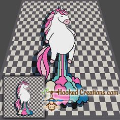 an image of a pixellated unicorn on a checkered floor