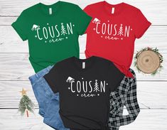 "Cousin Crew Christmas Shirts, Retro Cousin Crew Matching Christmas Tshirt, Cousin Squad Group Outfit, Cute Festive Cousins Night In Apparel * HOW TO ORDER  *   ✺ Please, check and review all photos.  ✺ Choose your t-shirt size and color. Size chart is in pictures. If there is no color choice, color will be as per color in main picture.  ✺  Click add to cart. You can go back to add more product ✺  Click \"Proceed to check out\" * S I Z I N G * ✺ Sizing is unisex  ✺ For adults, size runs like men's, though not overly large. Most women find their typical size works best, since they are meant to fit a touch loose and go up 1 or 2 sizes if you want the oversized look. ✺ Size guide and fit:  The size chart is listed in photos above.  Please use the measurement for the most accurate sizing. * PR San Jose, Cousin Crew Christmas Shirts, Cousin Christmas Shirts, Cousins Night, Christmas Crew Shirts, Cousin Squad, Diy Christmas Shirts, Cousin Shirts, Cricut Shirts