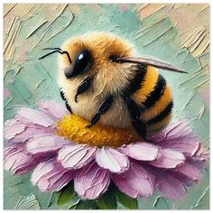 a painting of a bee sitting on top of a flower