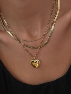 Heart Necklace Black Rope Chain Material: 18K Gold Plated over Premium 316L Stainless Steel Length: 16-18" Care: Water/ Sweat Resistant (No Discoloration or Tarnishing) Stackable Necklaces Gold, Stacked Jewelry Aesthetic, Layered Jewelry Aesthetic, Xoxo Jewelry, Evry Jewels, Jewelry Aesthetic, Herringbone Necklace, Stacked Necklaces, Jewelry Accessories Ideas