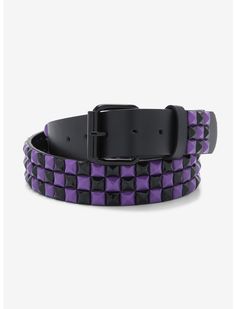 Studded Belt Outfit Emo, Purple Scene Outfits, Purple Scenecore, Donnie Cosplay, Purple And Black Outfits, Scene Belt, Sewn Patches, Emo Scene Outfits, Studded Belts