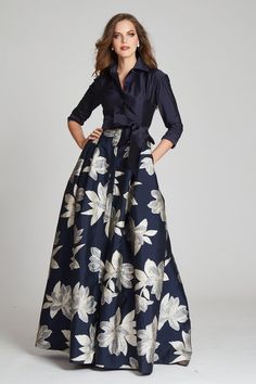 Shirt Waist Jacquard Gown with Large Floral Print Skirt Jacquard Gown, Formal Wedding Guests, Large Floral Print, Mother Of Groom Dresses, Makijaż Smokey Eye, Mob Dresses, 2024 Wedding, Mom Dress, Maxi Shirt Dress