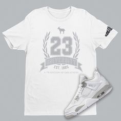 Air Jordan 4 White Oreo 23 University Unisex T-Shirt. It's made of 100% ring-spun cotton and is soft and comfy. The double stitching on the neckline and sleeves add more durability to what is sure to be a favorite! Shoes Not Included Custom Made - Not Jordan Brand or Nike Sneaker Shirt This item takes up to 10 business days (M - F) to ship as it is made to order. Tracking number will be sent to you once item has shipped. See size guide picture for accurate measurements. * 100% ring-spun cotton * Goat Emoji, Air Jordan 4 White Oreo, Jordan 4 White Oreo, Kanye T Shirt, Banner Svg, Jordan 4 White, Emoji Shirt, Adidas Yeezy 700, Yeezy 700