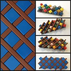 three pictures of different types of legos and one is made out of plastic bricks