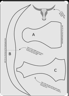 an image of the pattern for a cow's head and tail, as well as instructions