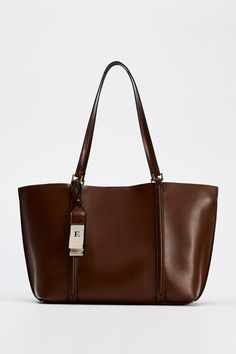 TOTE BAG - Brown | ZARA United States Zara Tote Bags, College Tote Bag, Uni Bag, Zara Bag, Brown Leather Tote Bag, Dream Bags, Fall Bags, Brown Tote Bag, Xmas List