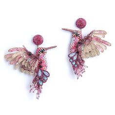 Deepa Gurnani handmade the Hummingbird earrings in fuchsia color Elegant Drop Earrings With Bird Design, Hummingbird Designs, Recycled Jewellery, Recycled Accessories, Bird Fashion, Artistic Earrings, Tropical Earrings, Deepa Gurnani, Hummingbird Earrings