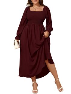 PRICES MAY VARY. Material: Plus Size Dress Is Crafted From Soft Fabric That Feels Gentle And Breathable Against Your Skin, Perfect For Spring Fall And Winter. XL(US 16-18), 2XL(US 18-20), 3XL(US 22-24), 4XL(US 26) Feature: Plus Size Maxi Dress / Dresses For Women 2024 / Plus Size Dresses for Curvy Women / Long Sleeve Dress / Square Neck Long Dress For Women / Smocked Dresses / High Waist A-Line Dress / Flowy Boho Dress For Women / Swing Dress For Women / Fit And Flared Dress For Women / Elastic Cuffs / Plus Size Flowy Dress / Women's Maxi Dresses / Fall Dresses For Women Design: Puffy Sleeves And Square Neckline Bring A Stylish Touch To The Women's Maxi Dress, Enhancing The Overall Look With Trendy Details. Elastic Smocked Top Ensures A Cozy And Flexible Fit, Swing A Line Dress Accentuates Emerald Green Dresses Plus Size, Boho Winter Dresses, Plus Size Fall Wedding Guest Dress, Wedding Guest Looks Plus Size, Plus Size Feminine Style, Dresses For Pear Shaped Women, Plus Size Winter Dress, Plus Size Christmas Outfit, Plus Size Flowy Dress