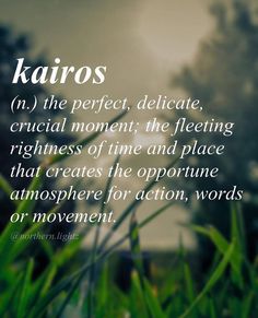 the words karios are written in white on a green background with trees and grass