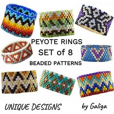 8 peyote ring patterns for the use of Miyuki Delica size 11/0 seed beads Rings have different width from 9 mm to 17 mm ♥ ♥ ♥ PDF file includes: 1. Large pictures of the patterns 2. Bead Legend with the color, name, number and quantity of beads. 3. Bead graph - color coded and numbered graph of the pattern. 4. Word charts of the patterns. ✔ This product includes 8 digital patterns in PDF format that you can instantly download after purchase ✔ ✔ Please note! That patterns doesn't contain materials and instuctions for beading techniques ✔ Technique: Even count peyote, Odd count peyote ♥ ♥ ♥ You may choose other colors according to your taste ♥ ♥ ♥ You can reduce or increase the length by removing or adding rows to fit for your size ✔ How to download the digital file after purchasing: https:// Rings Patterns, Collares Aesthetic, Ring Patterns, Seed Bead Ring, Beads Rings, Native Beading Patterns, Bohemian Rainbow, Loom Jewelry, Digital Patterns