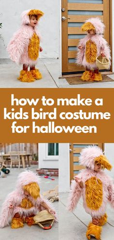 child wearing a pink and yellow bird costume that is DIY and handmade Bird Costume Diy, Kids Bird Costume, Fluffy Bird, Homemade Costumes For Kids, Halloween Costume For Kids, Homemade Costume, Bird Costume, Diy Halloween Costumes For Kids, Pillow Projects